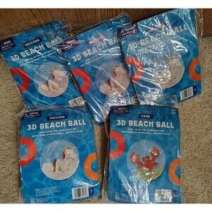 Lot Of 5 -3D POOL 12" Best Brands Beach Balls -4 UNICORN, AND 1 CRAB BRAND NEW